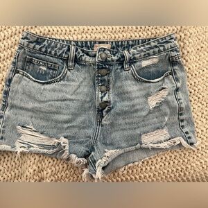 Altar'd State Button-Fly Distressed Denim Shorts